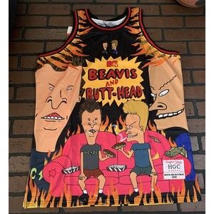 BEAVIS & BUTTHEAD HeadgearClassics Basketball Fire Jersey~Never Worn~S M L XL 2X